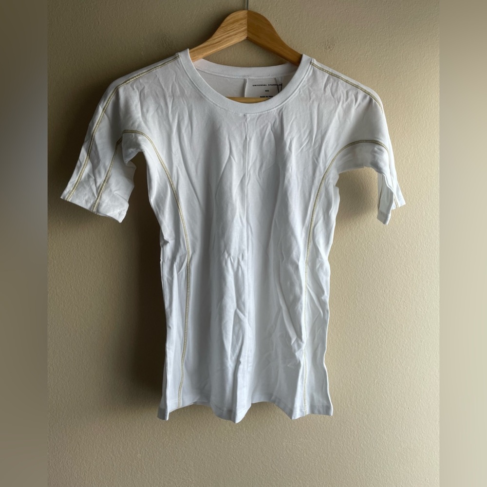 New Universal Standard Echo SS Contrast Stitch Top White Size 4XS
